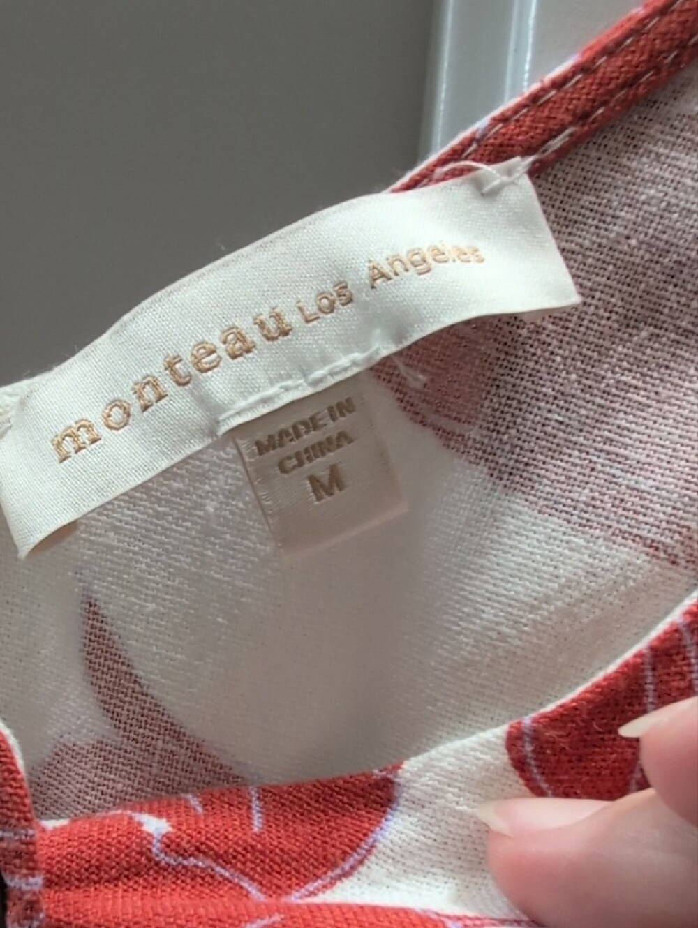 Monteau White Linen Blend Midi Dress with orange Floral Print M - Picture 2 of 4